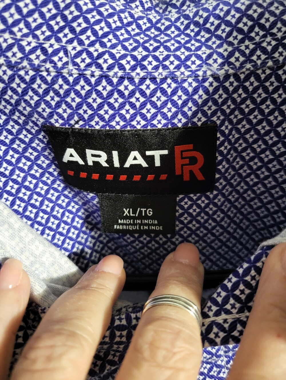 Ariat CAT 2 Fit Mens Blue White Patterned Button Down Shirt XL - Picture 6 of 9
